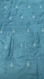 AQUA BLUE PURE & PREMIUM MONGA SILK CHIKANKARI MEN'S KURTA FABRIC - Image 5