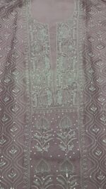 DUSTY LAVENDER PURE & PREMIUM ORGANZA CHIKANKARI KURTA & DUPATTA SET - Image 3