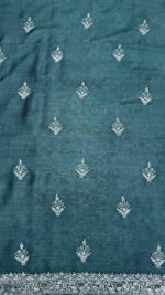 AQUA BLUE PURE & PREMIUM MONGA SILK CHIKANKARI MEN'S KURTA FABRIC - Image 6