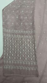 ONION PINK PURE & PREMIUM TISSUE CHIKANKARI ANARKALI & DUPATTA SET - Image 4