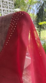 DARK RED PURE & PREMIUM ORGANZA MUKAISH SAREE & BLOUSE - Image 5