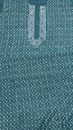 AQUA BLUE PURE & PREMIUM MONGA SILK CHIKANKARI MEN'S KURTA FABRIC - Image 4