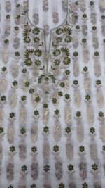 Dyeable Chanderi Silk Chikankari Mukaish Kurta Dupatta Fabric Set - Image 3