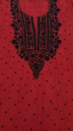 RED & BLACK CHANDERI MUL CHIKANKARI ANARKALI & DUPATTA SET - Image 3