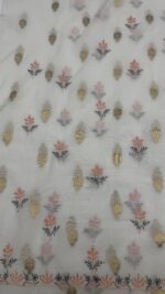 Dyeable Chanderi Silk Chikankari Mukaish Kurta Dupatta Fabric Set - Image 8