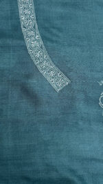 AQUA BLUE PURE & PREMIUM MONGA SILK CHIKANKARI MEN'S KURTA FABRIC - Image 7