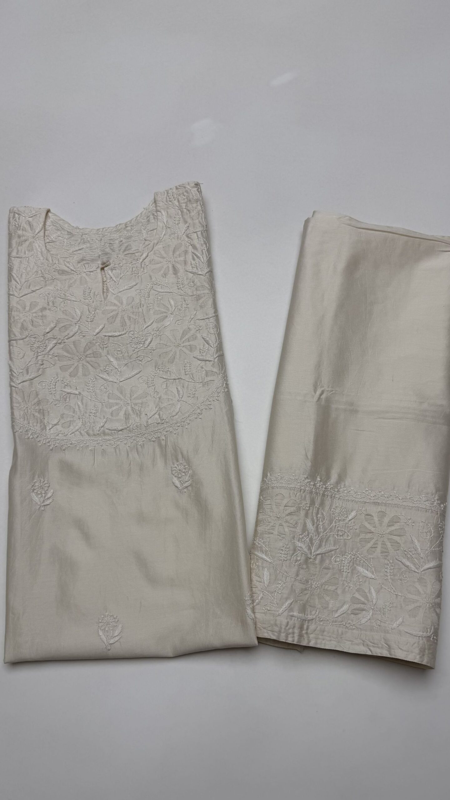20 DYEABLE CHANDERI SILK CHIKANKARI CO-ORD SET - Image 1