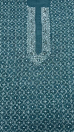 AQUA BLUE PURE & PREMIUM MONGA SILK CHIKANKARI MEN'S KURTA FABRIC - Image 2