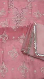 PINK PURE & PREMIUM ORGANZA CHIKANKARI KURTA & DUPATTA SET - Image 4