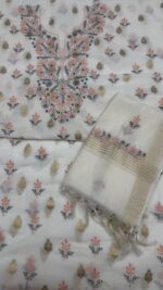 Dyeable Chanderi Silk Chikankari Mukaish Kurta Dupatta Fabric Set - Image 6