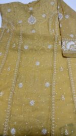 MUSTARD YELLOW PURE & PREMIUM TISSUE CHIKANKARI ANARKALI & DUPATTA SET - Image 7
