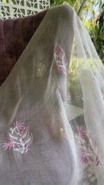 DYEABLE PURE & PREMIUM ORGANZA CHIKANKARI & MUKAISH SAREE & BLOUSE - Image 3