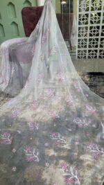 DYEABLE PURE & PREMIUM ORGANZA CHIKANKARI & MUKAISH SAREE & BLOUSE - Image 4