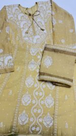 MUSTARD YELLOW PURE & PREMIUM TISSUE CHIKANKARI ANARKALI & DUPATTA SET - Image 6