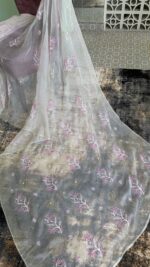 DYEABLE PURE & PREMIUM ORGANZA CHIKANKARI & MUKAISH SAREE & BLOUSE - Image 5