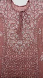 SALMON PINK PURE & PREMIUM TISSUE CHIKANKARI A-LINE ANARKALI & DUPATTA SET - Image 3