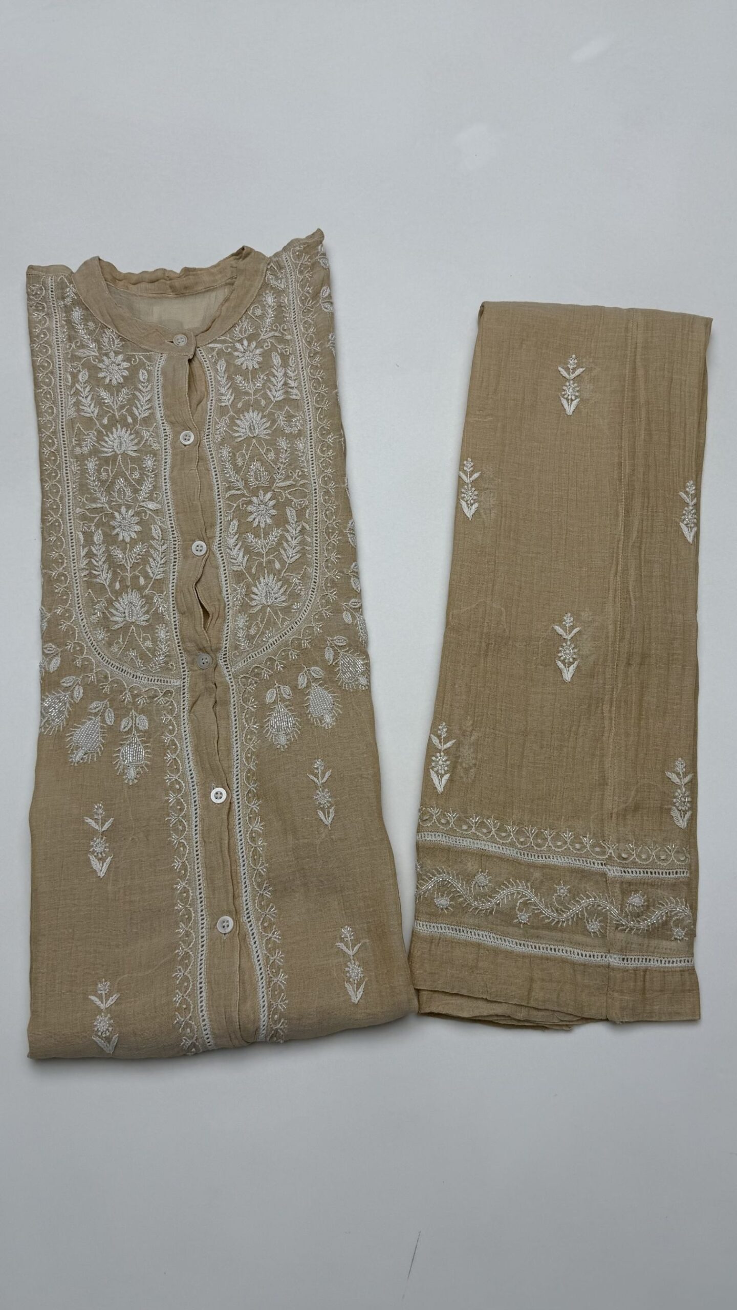 25 DYEABLE PURE & PREMIUM TISSUE CHIKANKARI CO-ORD SET - Image 1