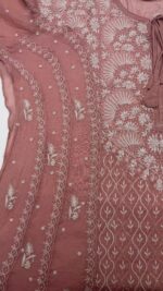 SALMON PINK PURE & PREMIUM TISSUE CHIKANKARI A-LINE ANARKALI & DUPATTA SET - Image 4