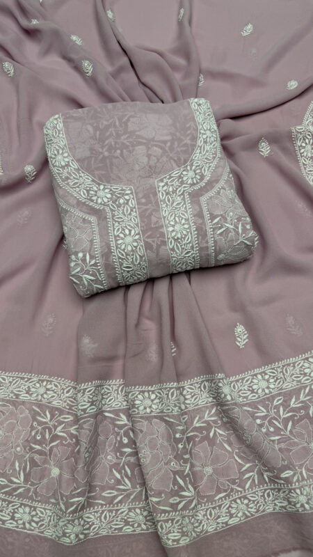mauve chikankari fabric set