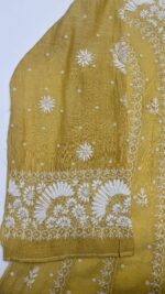 MUSTARD YELLOW PURE & PREMIUM TISSUE CHIKANKARI ANARKALI & DUPATTA SET - Image 4