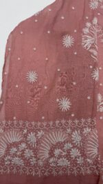 SALMON PINK PURE & PREMIUM TISSUE CHIKANKARI A-LINE ANARKALI & DUPATTA SET - Image 5