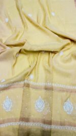 MUSTARD YELLOW PURE & PREMIUM TISSUE CHIKANKARI ANARKALI & DUPATTA SET - Image 2