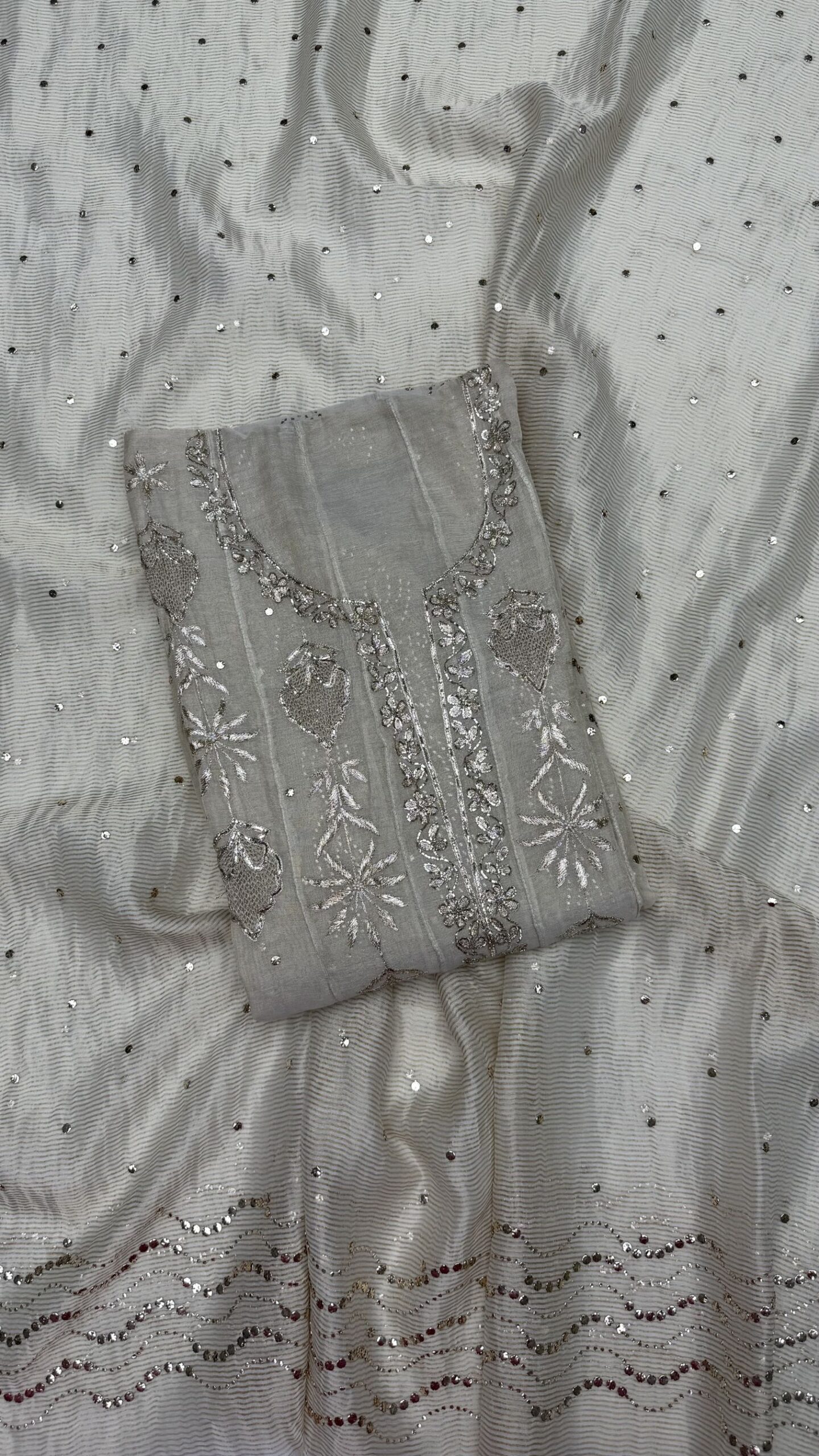 28 DYEABLE PURE & PREMIUM TISSUE MUKAISH ANARKALI & DUPATTA SET - Image 1