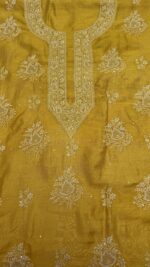 MUSTARD YELLOW PURE & PREMIUM MONGA SILK CHIKANKARI  KURTA & DUPATTA SET - Image 3