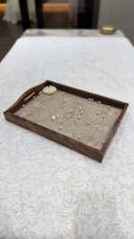 BEIGE CHIKANKARI WOODEN RECTANGLE TRAY