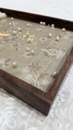 BEIGE CHIKANKARI WOODEN RECTANGLE TRAY - Image 2