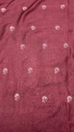 MAROON PURE & PREMIUM MONGA SILK CHIKANKARI MEN'S KURTA FABRIC - Image 5