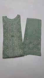 MINT GREEN CHANDERI MUL CHIKANKARI & MUKAISH CO-ORD SET