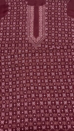 MAROON PURE & PREMIUM MONGA SILK CHIKANKARI MEN'S KURTA FABRIC - Image 4