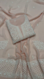 PEACHISH PINK PURE & PREMIUM GEORGETTE CHIKANKARI KURTA & DUPATTA SET