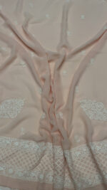PEACHISH PINK PURE & PREMIUM GEORGETTE CHIKANKARI KURTA & DUPATTA SET - Image 2