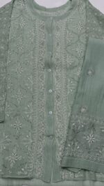 MINT GREEN CHANDERI MUL CHIKANKARI & MUKAISH CO-ORD SET - Image 4