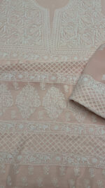 PEACHISH PINK PURE & PREMIUM GEORGETTE CHIKANKARI KURTA & DUPATTA SET - Image 5