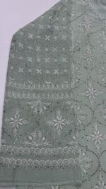 MINT GREEN CHANDERI MUL CHIKANKARI & MUKAISH CO-ORD SET - Image 3