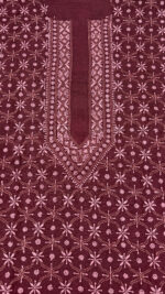 MAROON PURE & PREMIUM MONGA SILK CHIKANKARI MEN'S KURTA FABRIC - Image 2