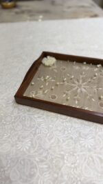 BEIGE CHIKANKARI WOODEN RECTANGLE TRAY - Image 2