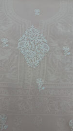 PEACHISH PINK PURE & PREMIUM GEORGETTE CHIKANKARI KURTA & DUPATTA SET - Image 6