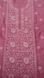 PINK PURE & PREMIUM MONGA SILK CHIKANAKRI KURTA & DUPATTA SET - Image 3