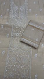 DYEABLE PURE & PREMIUM TISSUE CHIKANKARI KURTA & DUPATTA SET - Image 6