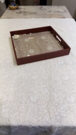 BEIGE CHIKANKARI LEATHER SQUARE TRAY