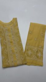 BUTTER YELLOW CHANDERI MUL CHIKANKARI & MUKAISH CO-ORD SET