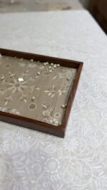BEIGE CHIKANKARI WOODEN RECTANGLE TRAY - Image 3
