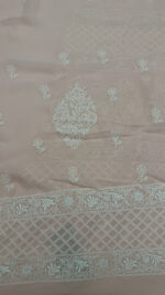 PEACHISH PINK PURE & PREMIUM GEORGETTE CHIKANKARI KURTA & DUPATTA SET - Image 8