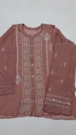 TERRACOTTA PINK PURE & PREMIUM TISSUE CHIKANKARI CO-ORD SET - Image 4