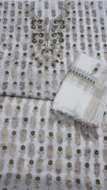 Dyeable Chanderi Silk Chikankari Mukaish Kurta Dupatta Fabric Set - Image 6