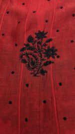 RED & BLACK CHANDERI MUL CHIKANKARI ANARKALI & DUPATTA SET - Image 7